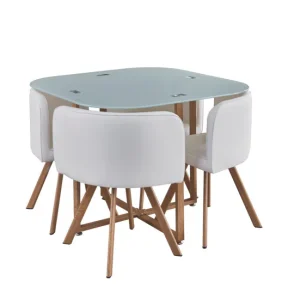Mesa de Centro Mesa de Cristal Cuadrada TEKA Marrón + 4 sillas Poli-Piel 100x100CM