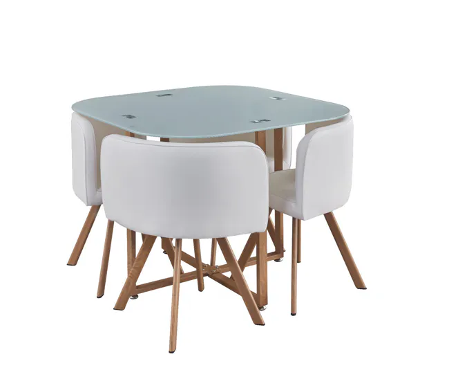 Mesa de Centro Mesa de Cristal Cuadrada TEKA Marrón + 4 sillas Poli-Piel 100x100CM