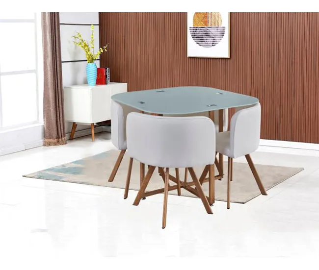 Mesa de Centro Mesa de Cristal Cuadrada TEKA Marrón + 4 sillas Poli-Piel 100x100CM