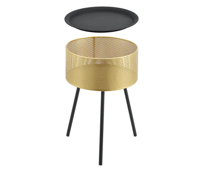 Mesa de Granito Mesa de Centro Gällivare con tapa extraíble acero 50 x Ø 35 cm - Negro y Dorado