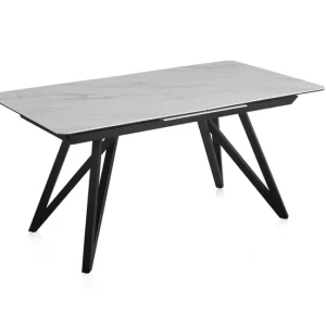 Mesa Plegable Mesa extensible blanca con tapa de cerámica y patas de metálico 160/210X90 cm