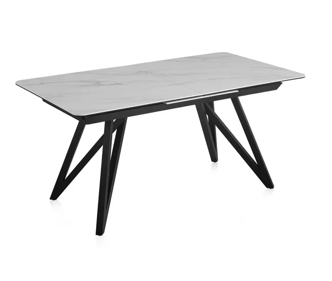 Mesa Plegable Mesa extensible blanca con tapa de cerámica y patas de metálico 160/210X90 cm
