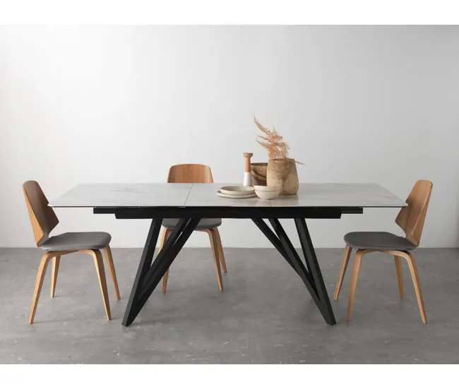 Mesa Plegable Mesa extensible blanca con tapa de cerámica y patas de metálico 160/210X90 cm