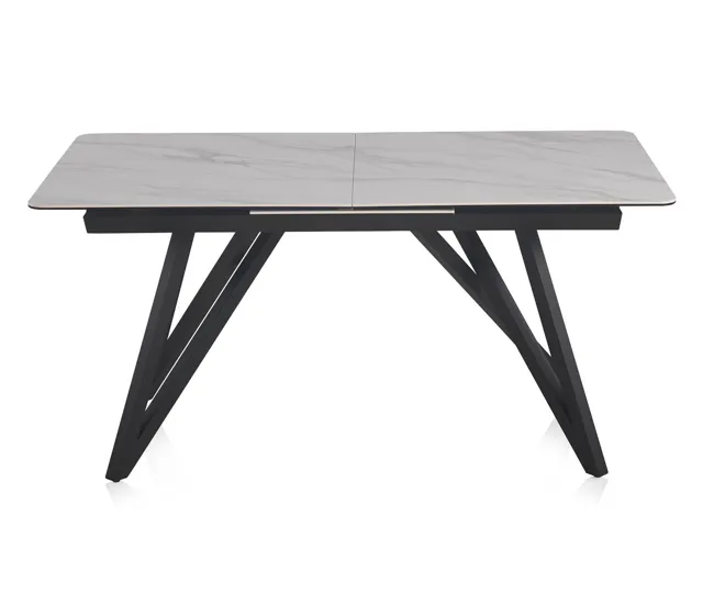 Mesa Plegable Mesa extensible blanca con tapa de cerámica y patas de metálico 160/210X90 cm