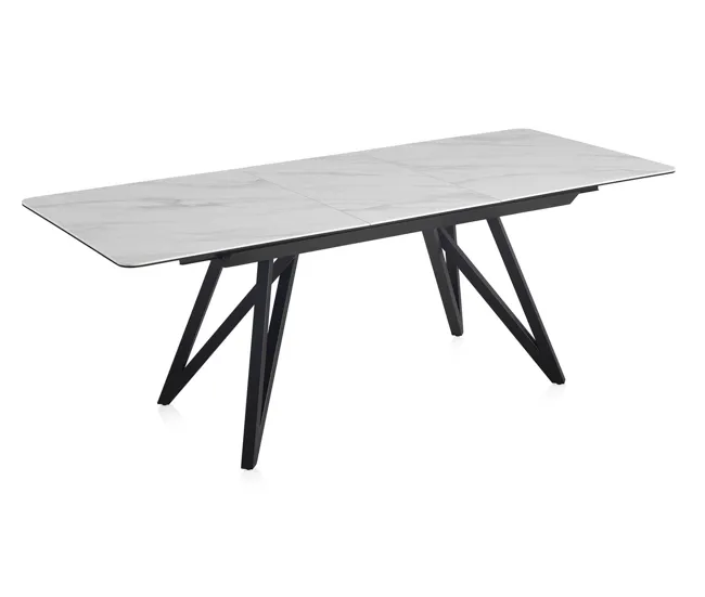 Mesa Plegable Mesa extensible blanca con tapa de cerámica y patas de metálico 160/210X90 cm