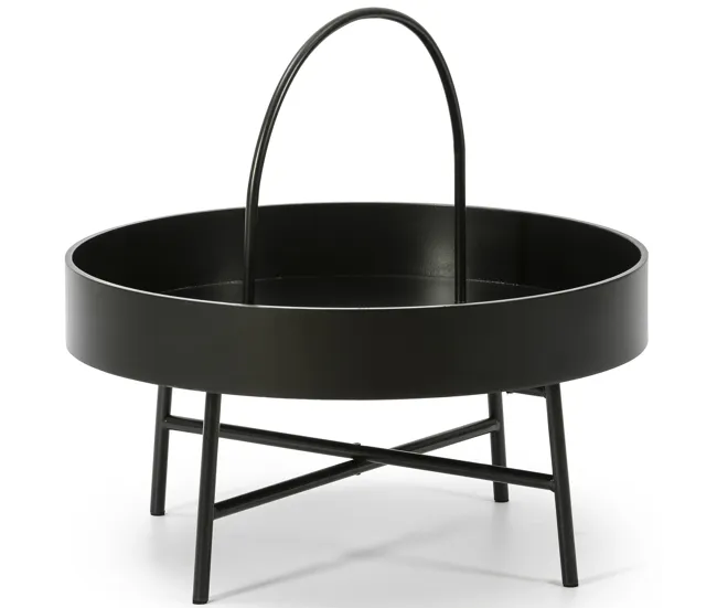 Mesa de Ratán Mesa de Centro Redonda Manila, Tapa de MDF Negro, Estructura metálica Negro Mate, 60 cm