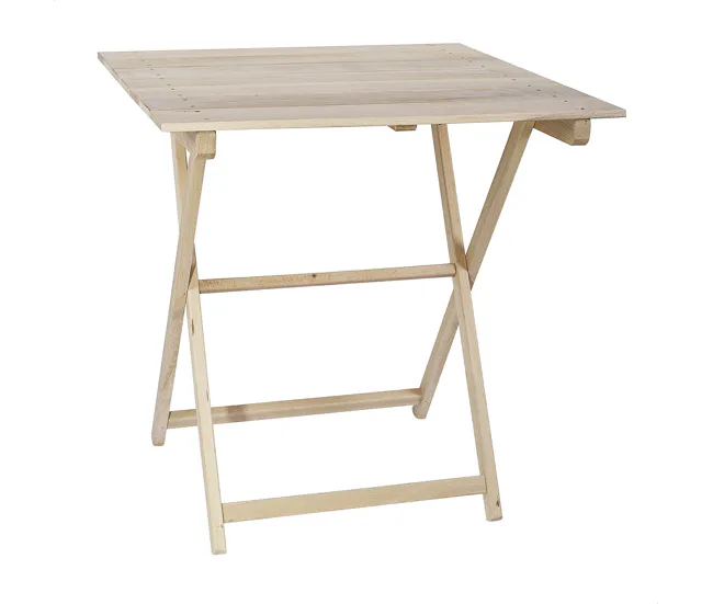 Mesa Velador de haya plegable con tablillas, acabado SIN barniz, 70x70x76 cm Fácil Almacenamiento