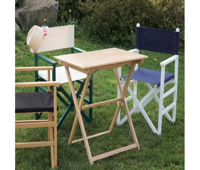 Mesa Velador de haya plegable con tablillas, acabado SIN barniz, 70x70x76 cm Fácil Almacenamiento