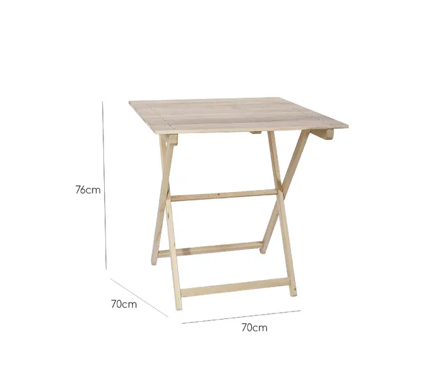 Mesa Velador de haya plegable con tablillas, acabado SIN barniz, 70x70x76 cm Fácil Almacenamiento