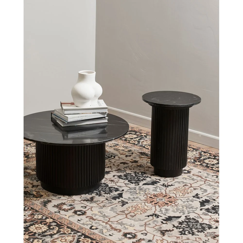 Nordal Mesa auxiliar redonda /S ERIE-Tapa de mármol negro Dimensiones 150x90x75 cm
