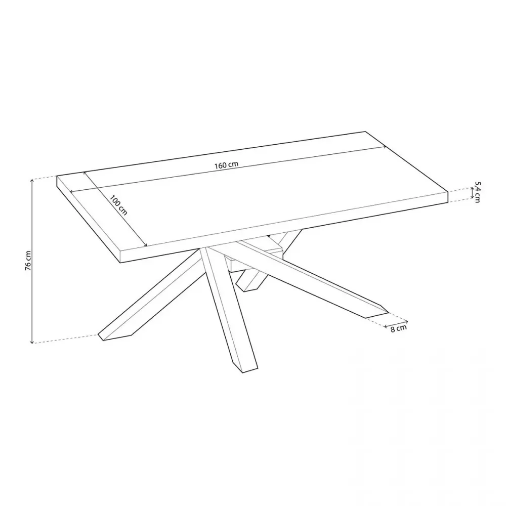 Plegable y Portátil Mesa de comedor Xena patas cruzadas tapa regular 76x160x100 cm