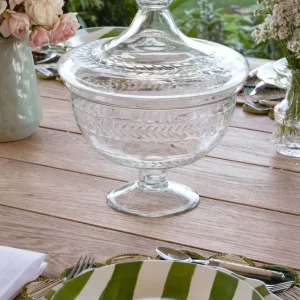 Recipiente Con Tapa Cristal Tallado con Base de Parasol