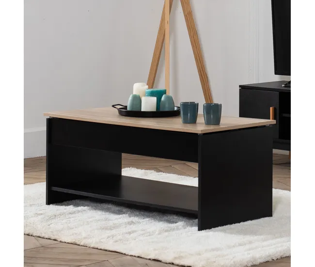 Resistente la Intemperie Mesa baja con tapa elevable negra y madera HEDDA