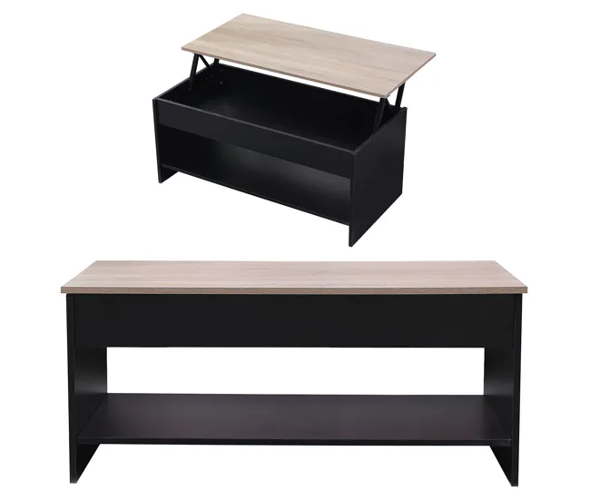 Resistente la Intemperie Mesa baja con tapa elevable negra y madera HEDDA