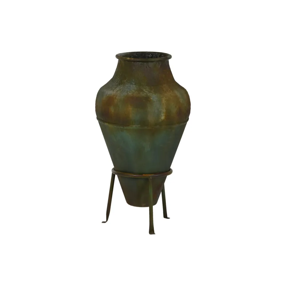 ANFORA ACERO 49X49X91 PIE ENVEJECIDO VERDE MUSGO sin Glifosato