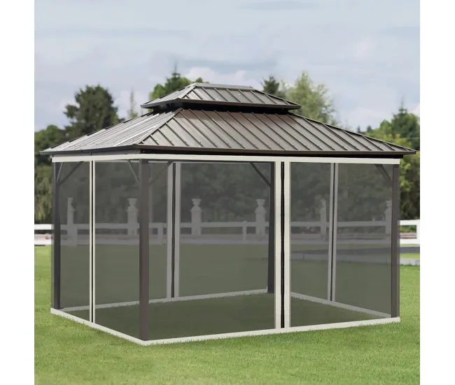 Eliminador de Musgo Outsunny 4 Paneles Laterales 3,4x2 cm para Carpa de Jardín Tela Mosquitera para Cenador Gazebo con Cre...