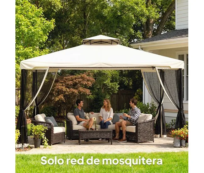 Eliminador de Musgo Outsunny 4 Paneles Laterales 3,4x2 cm para Carpa de Jardín Tela Mosquitera para Cenador Gazebo con Cre...