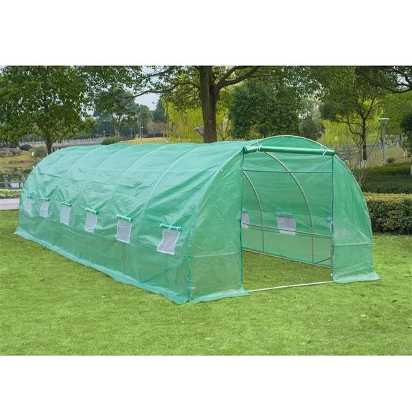 Invernadero de túnel Outsunny 12 ventanas con mosquitera verde 200x800x300 cm con Aplicador Incluido - Listo para Usar