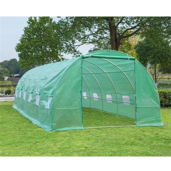 Invernadero de túnel Outsunny 12 ventanas con mosquitera verde 200x800x300 cm con Aplicador Incluido - Listo para Usar