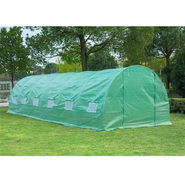 Invernadero de túnel Outsunny 12 ventanas con mosquitera verde 200x800x300 cm con Aplicador Incluido - Listo para Usar