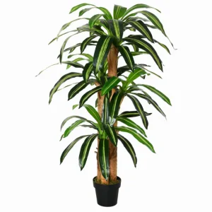 Lanza de Vapor Outsunny Dracaena Artificial 160 cm con Maceta Árbol Artificial con 66 Hojas Musgo Planta Artificial para D...
