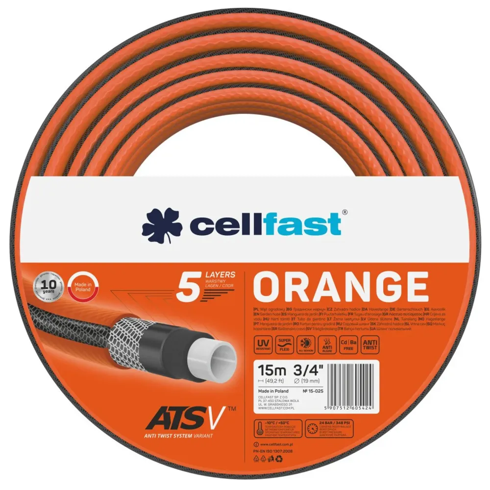 Manguera de jardín ATSV ™ de 5 capas, tejido tricot, resistente los rayos UV, presión de rotura de 24 bar (3/4 "15 m) CELL...