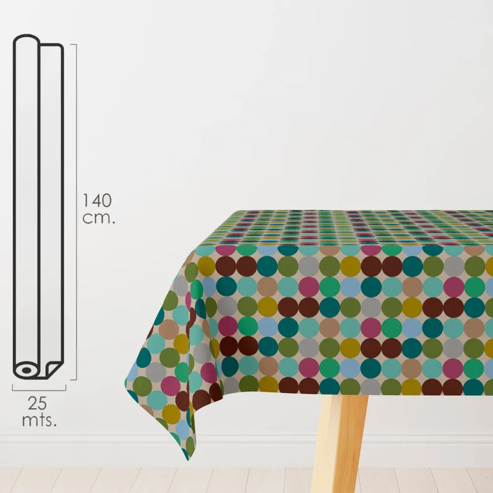 Mantel Antimanchas Hule Rollo 140 cm. x 25 metros. Dotts Colores Rollo 1,4 x 25 metros. de Acción Rápida