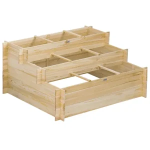 Outsunny Huerto Urbano Jardinera de Madera de 3 Niveles con Tela Geotextil para Cultivos Plantas Flores para Jardín Terraz...