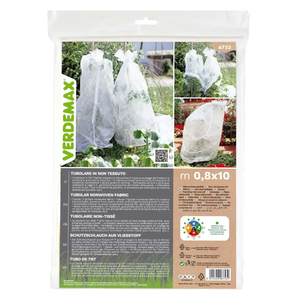 Tela protección de cultivos antiheladas tubular Verdemax 0,8 x 10 m con Boquilla Ajustable