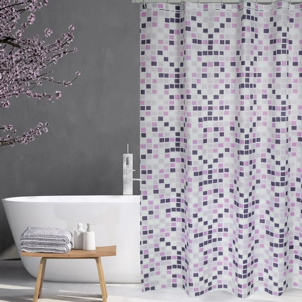 Tenda doccia poliestere modello Mosaico 180 x 200 cm - Multicolore/Viola