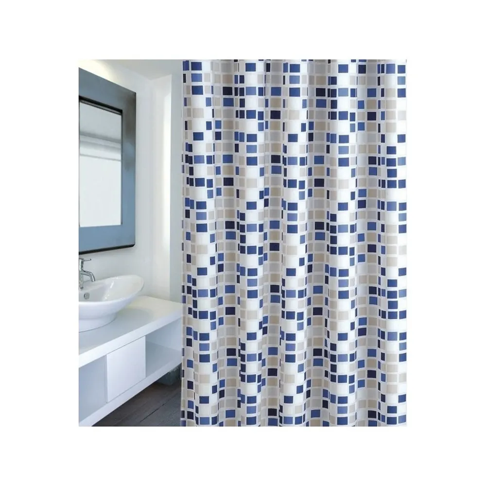 Tenda doccia poliestere modello Mosaico 180 x 200 cm - Multicolore/Blu