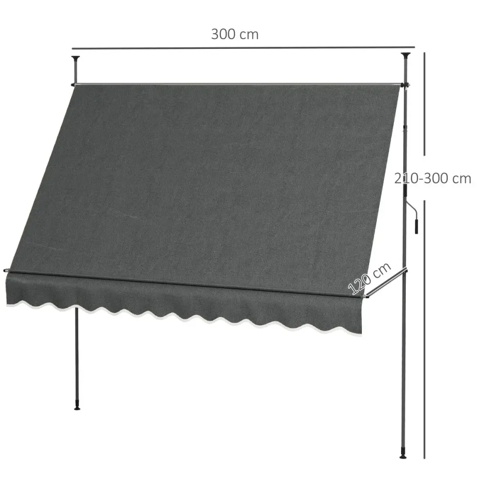 Toldo manual Segovia Outsunny desmontable + protección UV30+ gris 210-300x300x120 cm