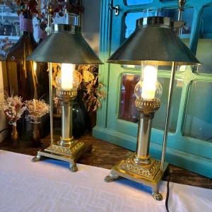 Lampes de chevet style Orient Express en métal doré con Baterí Incluida Lampe