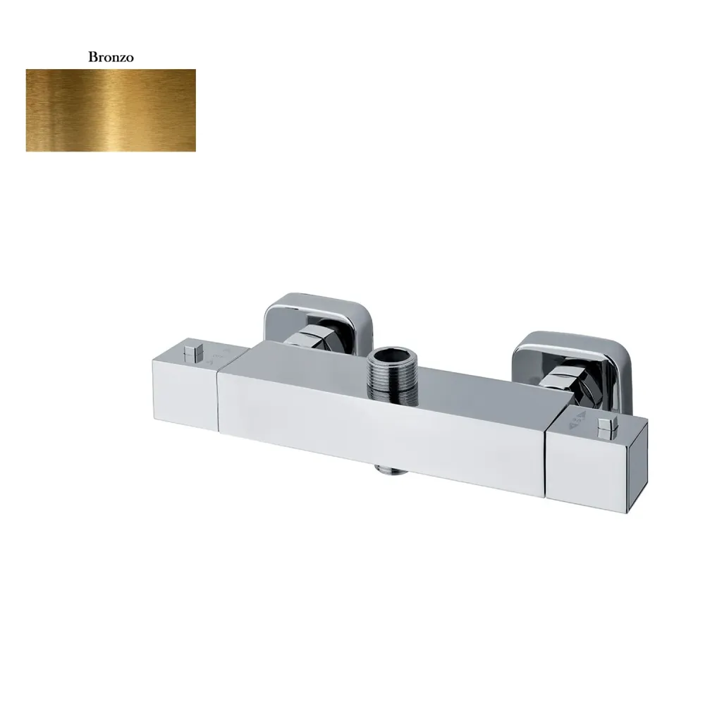 Termostático ducha exterior cuadrado con desviador bronce | Impermeable | Resistente UV