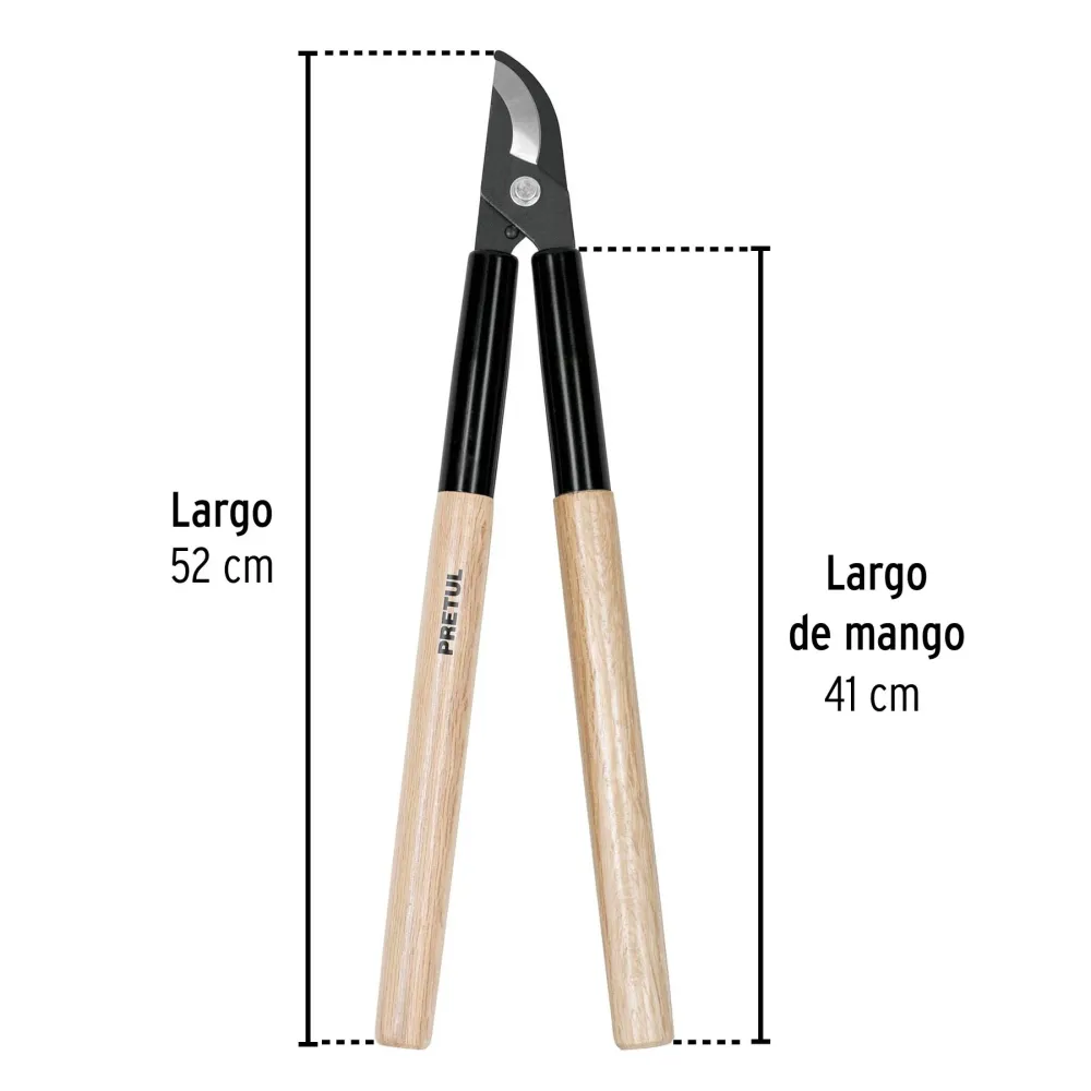 Tijeras para ramas 16", mango de madera, Pretul (Modelo Hori-Hori)