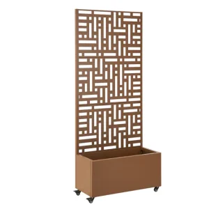 Tabique Bernalda con jardinera acero 190x82x38cm - Marrón