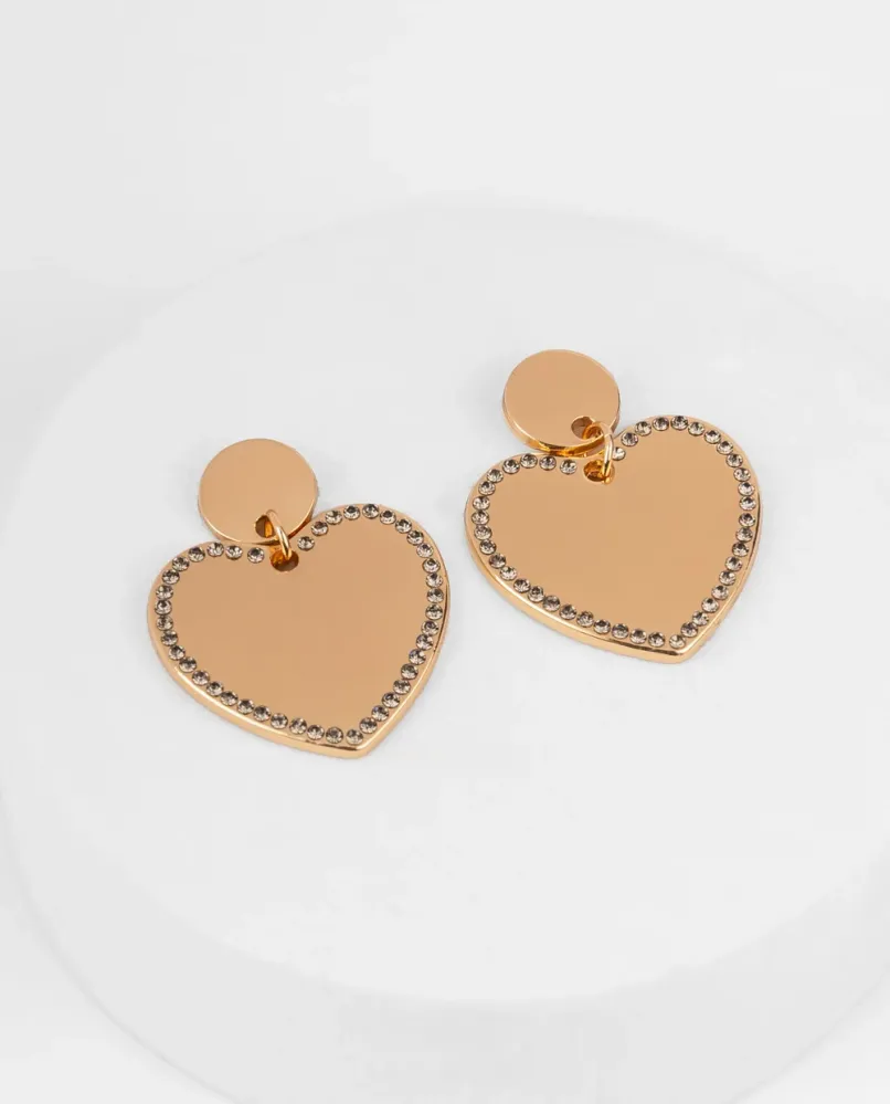 Aretes colgantes corazón dorado