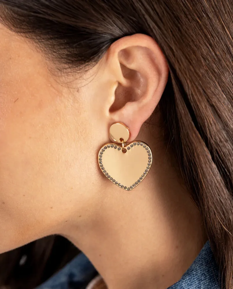 Aretes colgantes corazón dorado