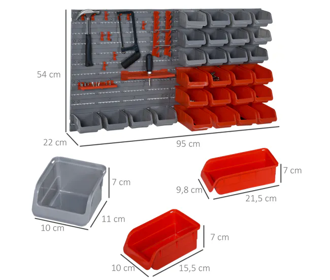 DURHAND Organizador de Herramientas de Pared de 44 Piezas 95x54 cm Estanterí de Pared para Herramientas con 28 Cajas Apila...