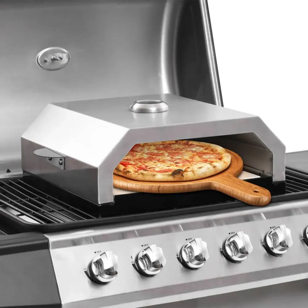 Horno para pizzas para barbacoa con piedra de cerámica inox 15,5x35x49 cm