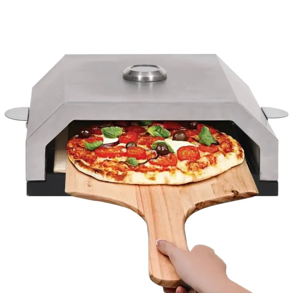 Horno para pizzas para barbacoa con piedra de cerámica inox 15,5x35x49 cm