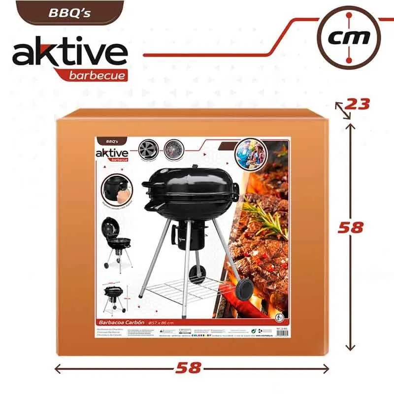 Barbacoa de carbón Aktive con tapa+ruedas negro Ø57x86 cm