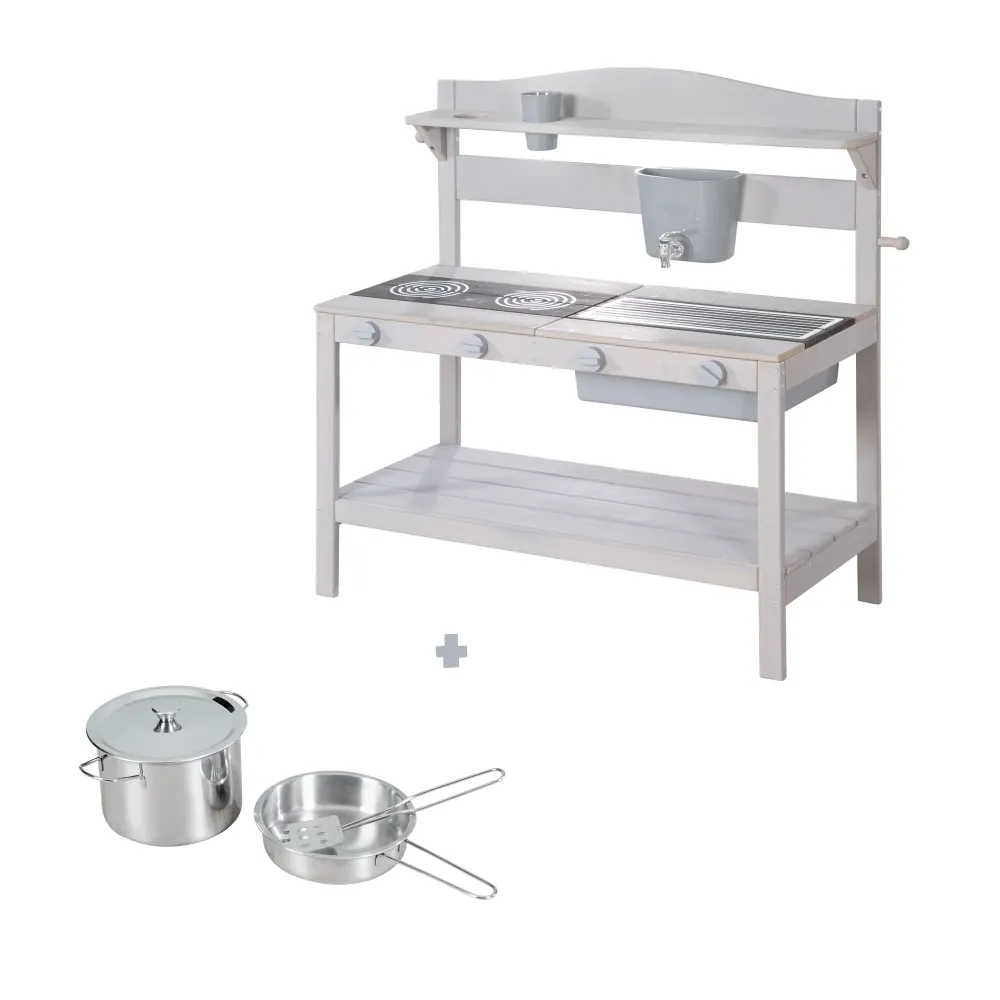 Cucina giocattolo per esterni con accessori - Legno certificato FSC - Smaltato grigio