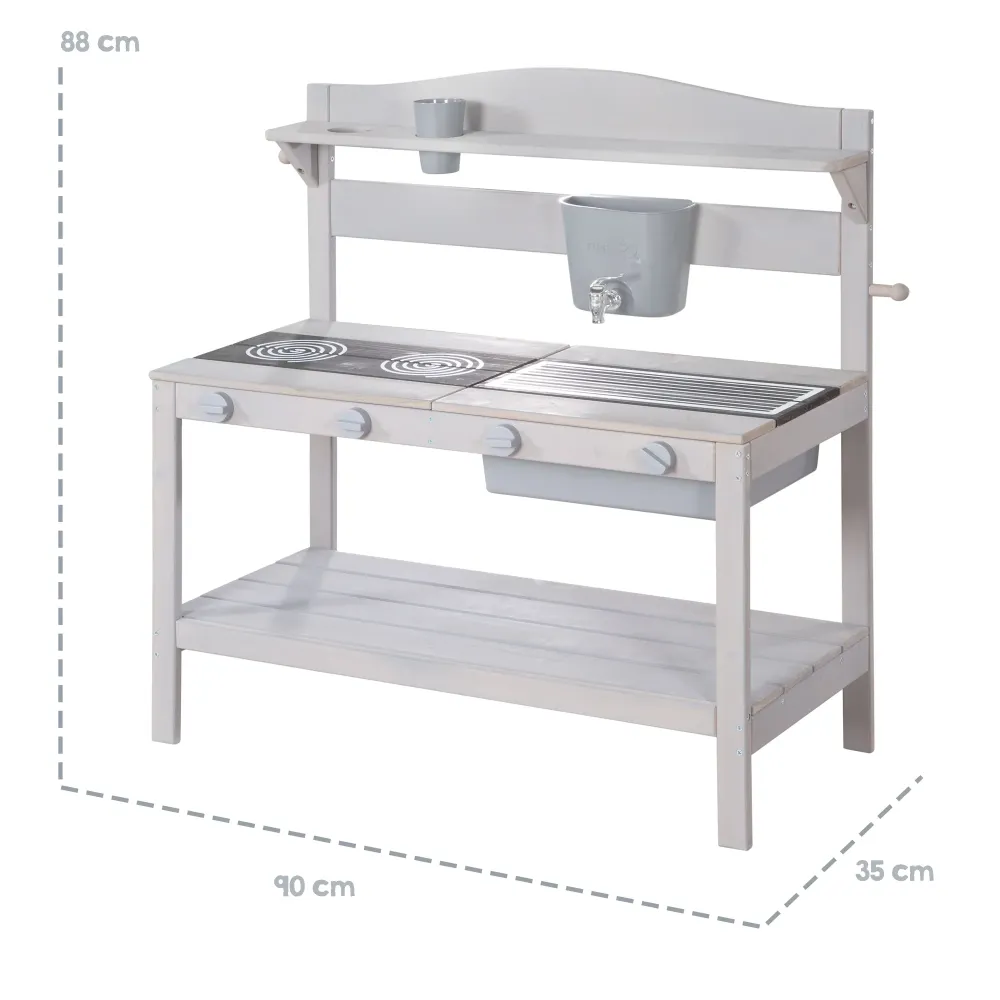 Cucina giocattolo per esterni con accessori - Legno certificato FSC - Smaltato grigio