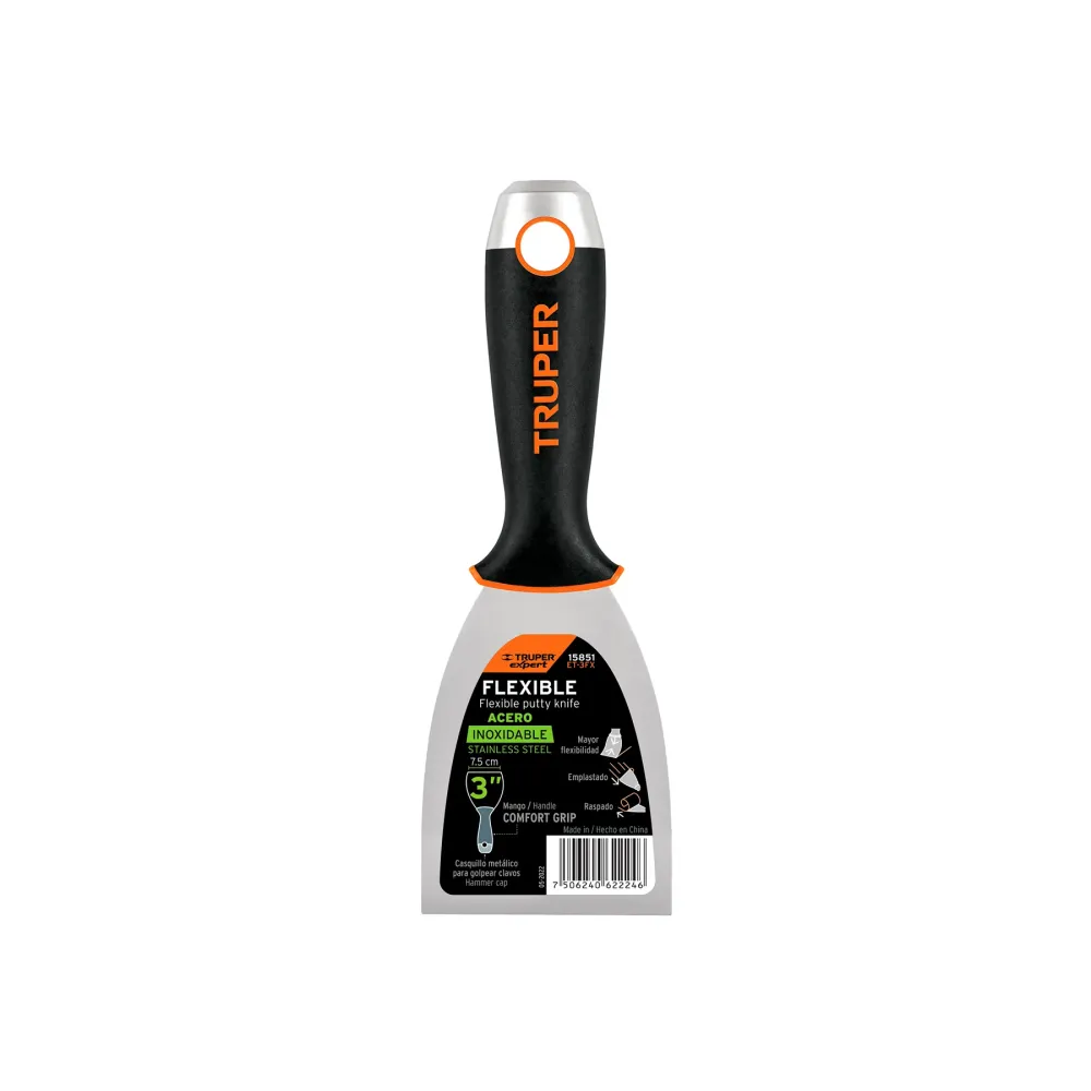 Espátula Elástico 3" Acero Inox. Mango Comfort Grip, Expert 15851