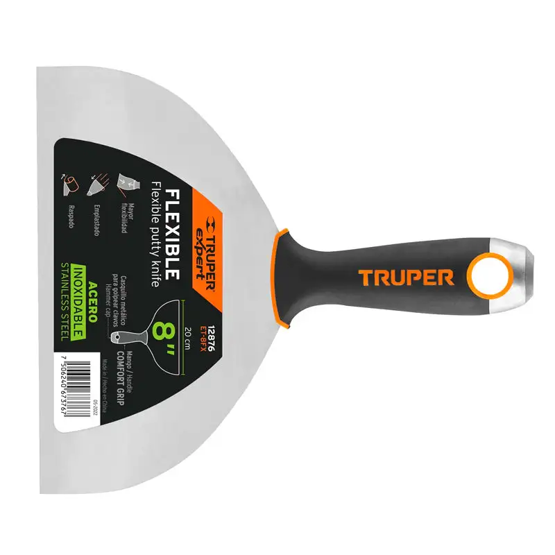 Espátula elástico 8" acero inox. Mango comfort grip, truper expert
