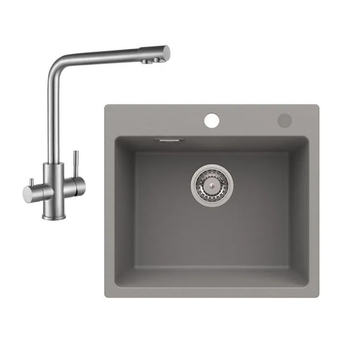 Fregadero de cocina fregadero de granito 50x45cm independiente gris + mezcl
