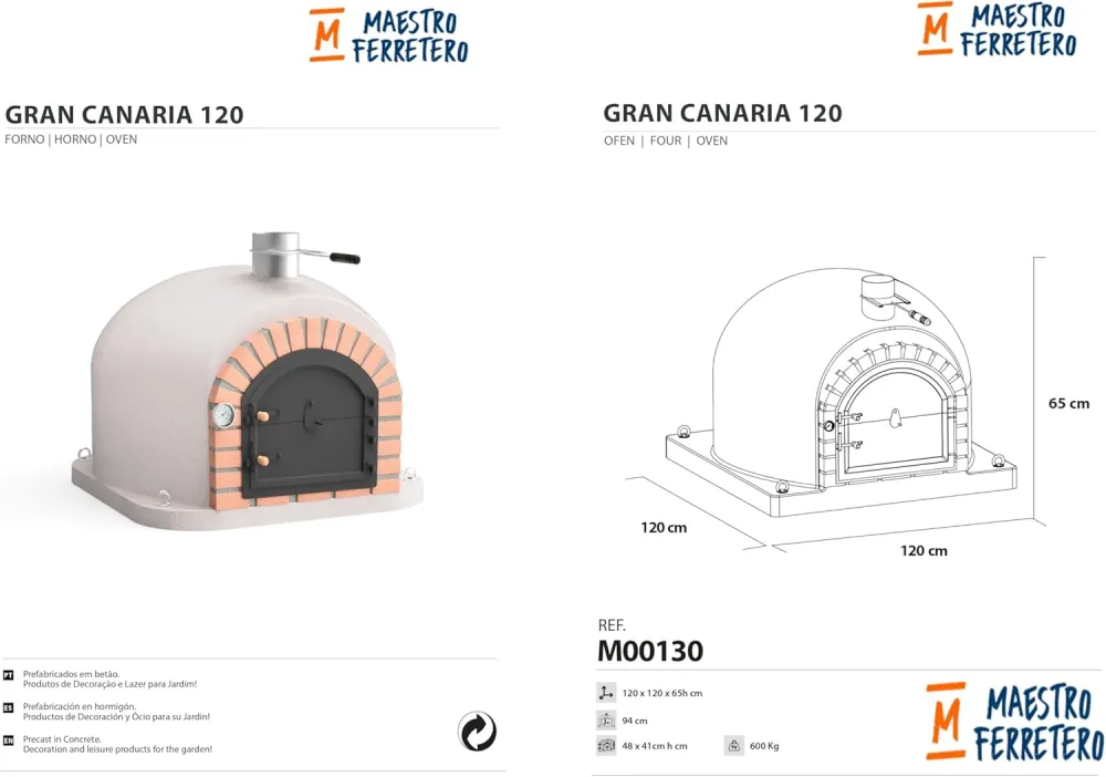 Horno de leñ exterior de obra modelo gran canária blanco - 120x120x65cm