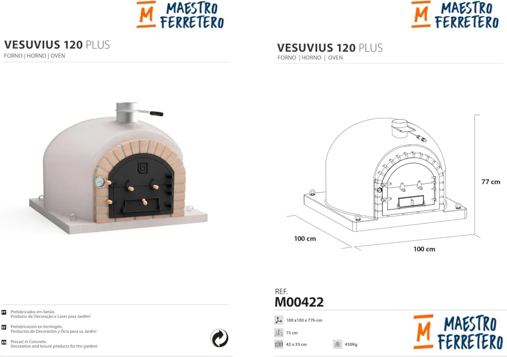 Horno de leñ exterior de obra modelo vesuvius blanco - 120x120x85cm