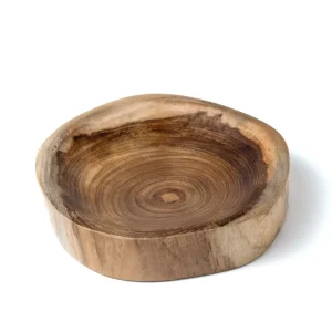 Plato para servir de madera de teka Lamongan, elaborado mano por artesanos de Indonesia, altura 3 cm Ø 13 cm.